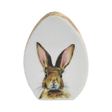 Bunny Hop Wooden Decor Egg Shape White w/ Bunny-Lange General Store