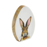 Bunny Hop Wooden Decor Egg Shape White w/ Bunny-Lange General Store