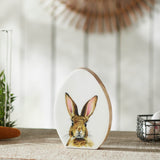 Bunny Hop Wooden Decor Egg Shape White w/ Bunny-Lange General Store