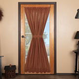 Burgundy Check Door Panel Curtain-Lange General Store