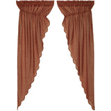 Burgundy Check Prairie Long Panel Curtains-Lange General Store