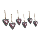 Burgundy Heritage Metal Heart Ornament Set of 6-Lange General Store