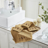 Burgundy Prim Stars Tan Towels & Washcloths-Lange General Store