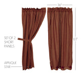 Burgundy Star Scalloped Short Panel Curtains-Lange General Store