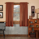 Burgundy Star Scalloped Short Panel Curtains-Lange General Store