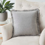 Burlap Dove Grey Fringed Ruffled Pillow-Lange General Store