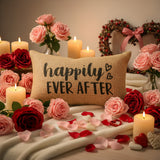 Burlap Happily Everafter Hearts Pillow-Lange General Store