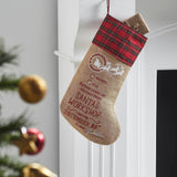 Burlap Natural Plaid Santa's Workshop Stocking-Lange General Store