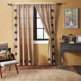 Burlap with Black Stars Panel Curtains-Lange General Store