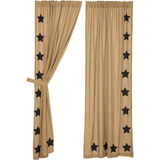 Burlap with Black Stars Panel Curtains-Lange General Store