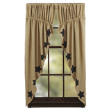 Burlap with Black Stars Prairie Curtains-Lange General Store