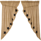 Burlap with Black Stars Prairie Curtains-Lange General Store