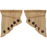 Burlap with Black Stars Prairie Swag Curtains-Lange General Store