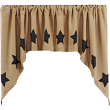 Burlap with Black Stars Swag Curtains-Lange General Store