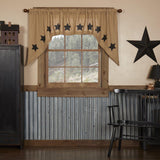 Burlap with Black Stars Swag Curtains-Lange General Store