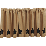 Burlap with Black Stars Tier Curtains 24"-Lange General Store