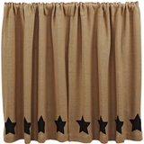 Burlap with Black Stars Tier Curtains 36"-Lange General Store