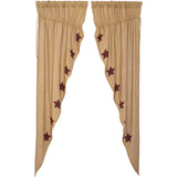 Burlap with Burgundy Stars Long Prairie Curtains-Lange General Store