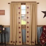 Burlap with Burgundy Stars Panel Curtains-Lange General Store