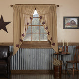 Burlap with Burgundy Stars Prairie Curtains-Lange General Store