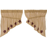 Burlap with Burgundy Stars Prairie Swag Curtains-Lange General Store