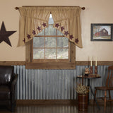 Burlap with Burgundy Stars Prairie Swag Curtains-Lange General Store