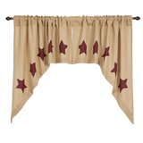 Burlap with Burgundy Stars Swag Curtains-Lange General Store