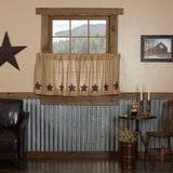 Burlap with Burgundy Stars Tier Curtains 24"-Lange General Store