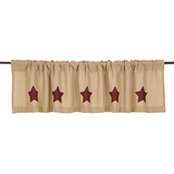 Burlap with Burgundy Stars Valance-Lange General Store