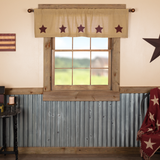 Burlap with Burgundy Stars Valance-Lange General Store