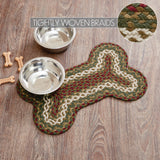 Cabin Patch Dog Bone Braided Waterproof Rug Mat – Small – Rustic Cabin Dog Mat – Moss Green, Crimson