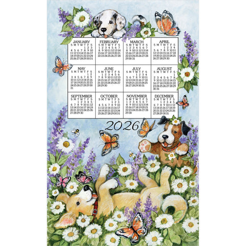 Calendar Towel 2026 - Playful Puppies-Lange General Store
