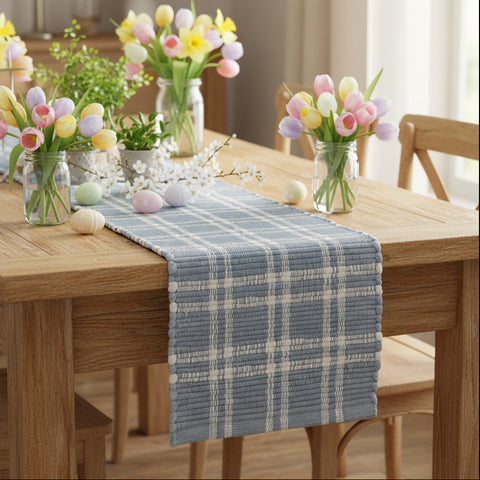 Celeste Blue Chindi Table Runner-Lange General Store