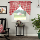 Annie Red Buffalo Check Prairie Swag Curtains-Lange General Store