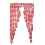 Annie Red Buffalo Check Ruffled Long Prairie Curtains-Lange General Store