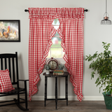 Annie Red Buffalo Check Ruffled Long Prairie Curtains-Lange General Store