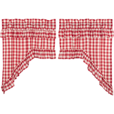 Annie Red Buffalo Check Ruffled Swag Curtains-Lange General Store