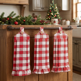 Cherry Ann Check tea towel set in a Christmas farmhouse kitchen