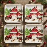 Christmas At The Farm set of four plates in a Christmas table setting