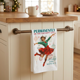 Naughty List towel hanging from a towel bar in a new Christmas kitchen scene