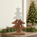 Christmas Tree Two Toned Wooden Figurine in a festive farmhouse setting