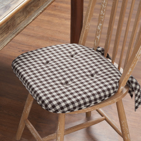 Coffee Brown Gingham Chair Pad-Lange General Store