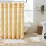 Cornsilk Yellow Buffalo Check Ruffled Shower Curtain-Lange General Store