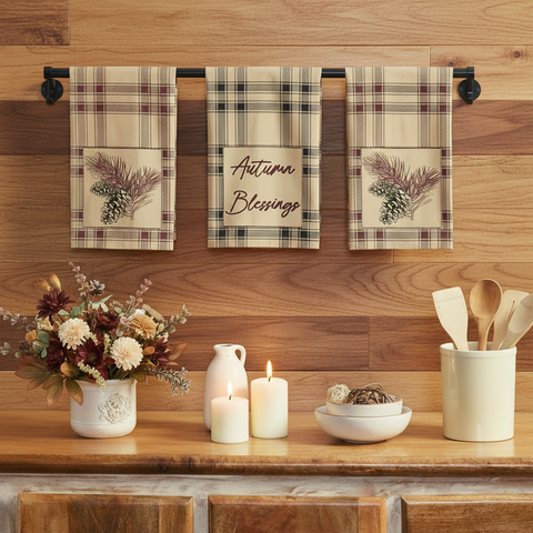 Tea towel lifestyle image with rustic wood wall
