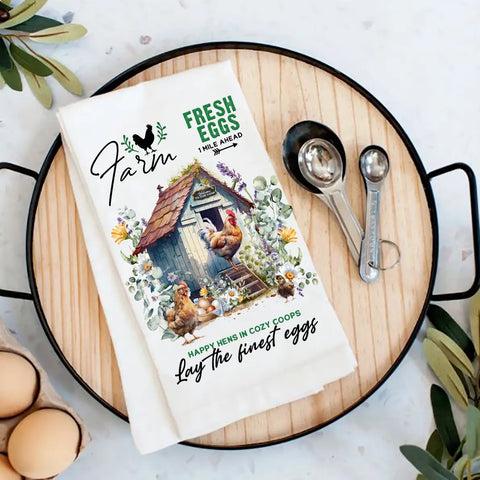 Country Farm Chicken Coop Cotton Tea Towels-Lange General Store