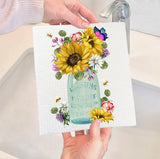 Country Mason Jar Sunflowers Swedish Dish Cloth-Lange General Store