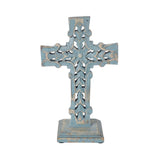 Distressed Grey Wooden Cross w/ Rosette Center & Base-Lange General Store