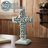 Distressed Grey Wooden Cross w/ Rosette Center & Base-Lange General Store