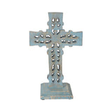 Distressed Grey Wooden Cross w/ Rosette Center & Base-Lange General Store