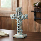 Distressed Grey Wooden Cross w/ Rosette Center & Base-Lange General Store